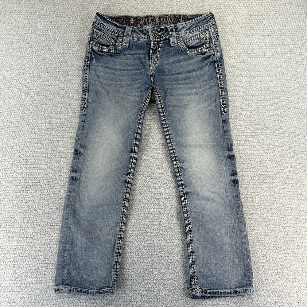 Rock Revival Jeans Womens 27 28x23 Nicole Capri Embellished Rhinestone Denim